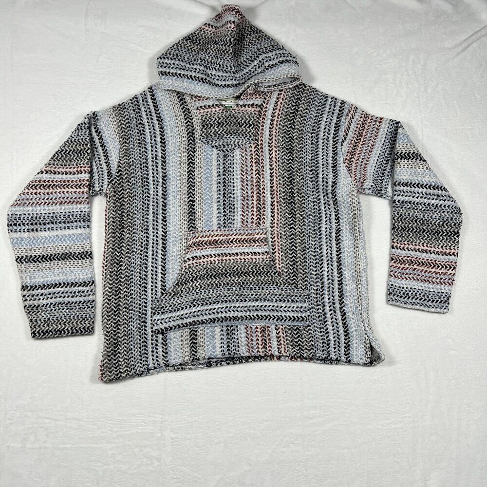 Baja Joe Hoodie Mens Large Multicolor Striped Drug Rug Hooded Pullover Mexico